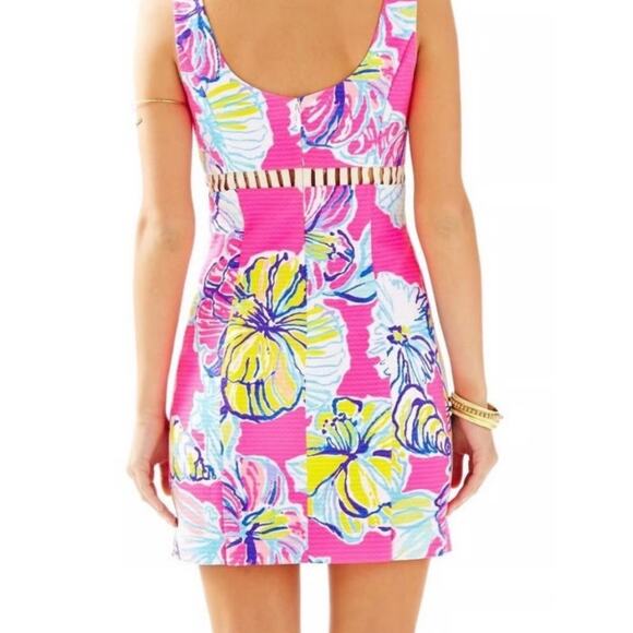 Lilly Pulitzer Iggy Kir Royal Pink Swept By The Tides Cut Out Waist Dress - Sz 0 - Picture 3 of 12